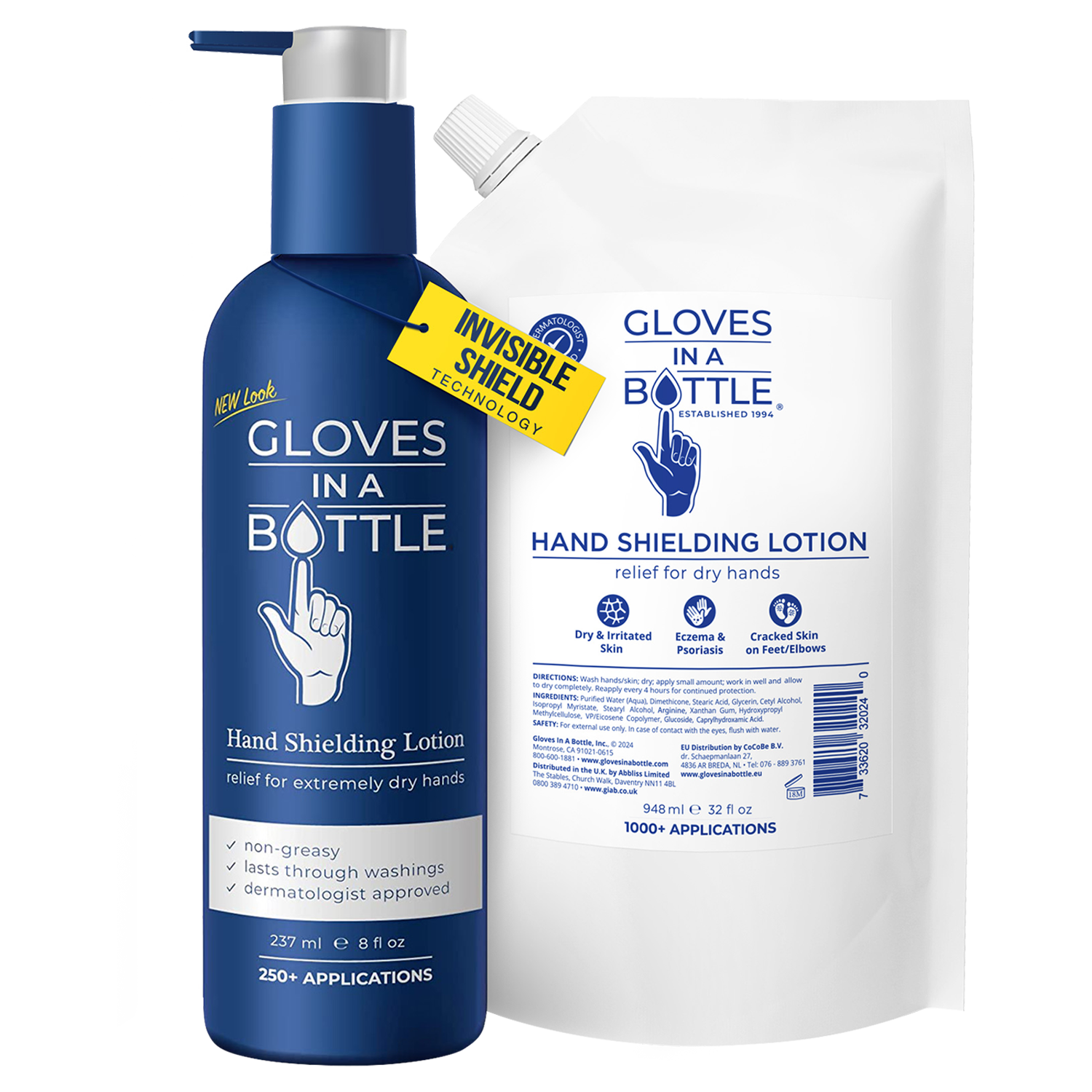 Gloves In A Bottle 8oz Bottle with Pump, and 32oz Bottle Refill Pouch